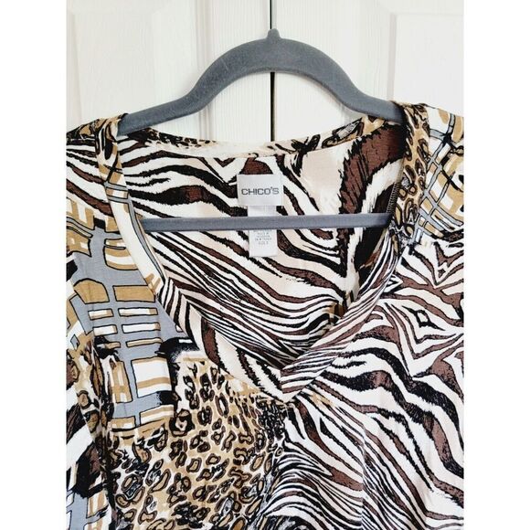 Chico's 3 Animal Prints‎ T-Shirt 3/4 Sleeve Stretch Top XL V-Neck - Picture 3 of 6
